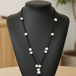 🔻Adjustable Handmade Knotty Suede Baroque Pearl Lariat Necklace